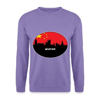 Wuhan-China-Flaggen-Skyline-Schattenbild-Reise - Unisex Pullover - Lavendel - Vorne