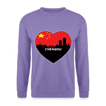 Chengdu-China-Flaggen-Skyline-Reise-Andenken - Unisex Pullover - Lavendel - Vorne