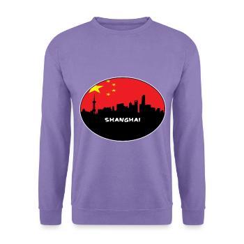 Shanghai-China-Flaggen-Skyline-Schattenbild-Reise - Unisex Pullover - Lavendel - Vorne