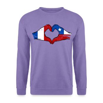 Frankreich Chile Flagge Hände Herzform used - Unisex Pullover - Lavendel - Vorne