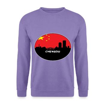 Chengdu-China-Flaggen-Skyline-Schattenbild-Reise - Unisex Pullover - Lavendel - Vorne