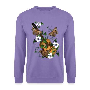 Gitarre mit Blumen und Schmetterlinge - Unisex Pullover - Lavendel - Vorne