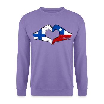 Finnland Chile Flagge Hände Herzform used - Unisex Pullover - Lavendel - Vorne