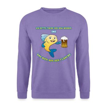 Rette Fische Bier Spruch Angler Angeln Lustig - Unisex Pullover - Lavendel - Vorne