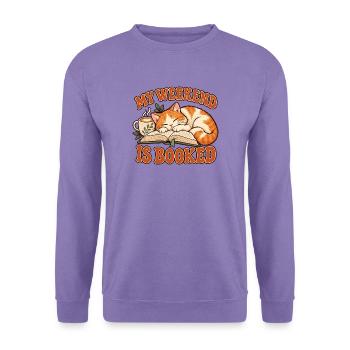 My Weekend Is Booked – Katze und Bücher - Unisex Pullover - Lavendel - Vorne