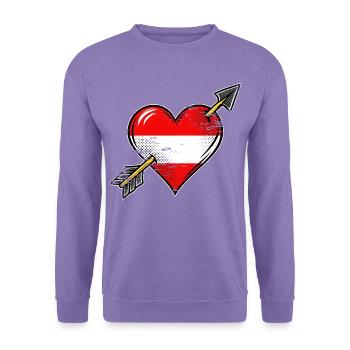 Österreich Flagge Herz mit Pfeil used look - Unisex Pullover - Lavendel - Vorne