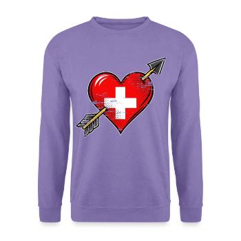 Schweiz Flagge Herz mit Pfeil used look - Unisex Pullover - Lavendel - Vorne