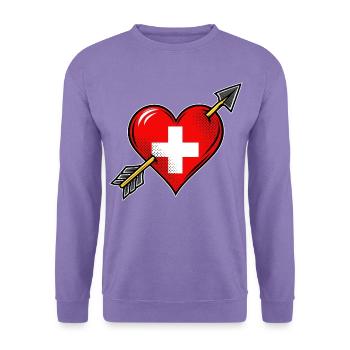 Schweiz Flagge Herz mit Pfeil - Unisex Pullover - Lavendel - Vorne