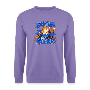 Karton statt Konsum – Katze im Geschenkkarton - Unisex Pullover - Lavendel - Vorne