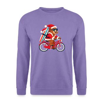 Bär auf dem Fahrrad mit Surfbrett   - Unisex Pullover - Lavendel - Vorne