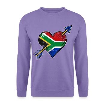 Südafrika Flagge Herz mit Pfeil used look - Unisex Pullover - Lavendel - Vorne