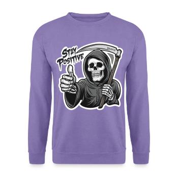 Bleib Positiv Grim Reaper Skelett Humor - Unisex Pullover - Lavendel - Vorne