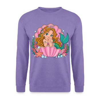 Süße Meerjungfrau in Muschel – Meeresprinzessin - Unisex Pullover - Lavendel - Vorne