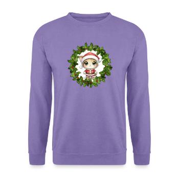 Kätzchen im Santa-Outfit im Weihnachtskranz  - Unisex Pullover - Lavendel - Vorne
