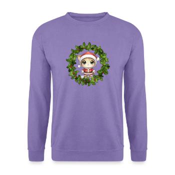 Kuschelkatze im Weihnachtskranz - Unisex Pullover - Lavendel - Vorne