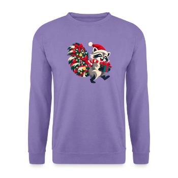 Fröhlicher Waschbär mit Weihnachtsmütze - Unisex Pullover - Lavendel - Vorne