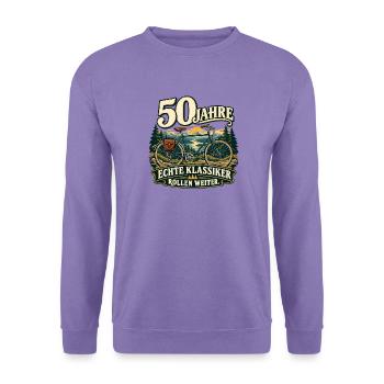 50 Jahre Echte Klassiker Fahrrad - Unisex Pullover - Lavendel - Vorne