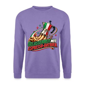 Gelassenheit mit Espresso-Antrieb - Unisex Pullover - Lavendel - Vorne