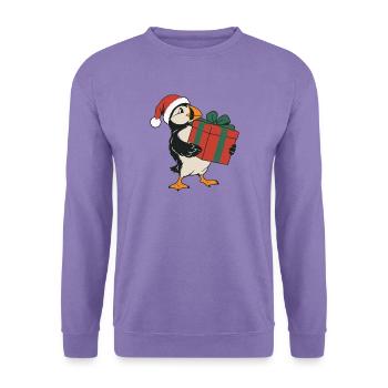 Weihnachts-Papageitaucher mit einem Geschenk - Unisex Pullover - Lavendel - Vorne