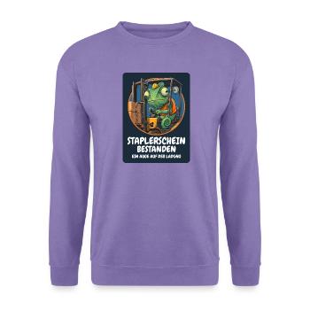 Staplerschein bestanden – Chamäleon am Stapler - Unisex Pullover - Lavendel - Vorne