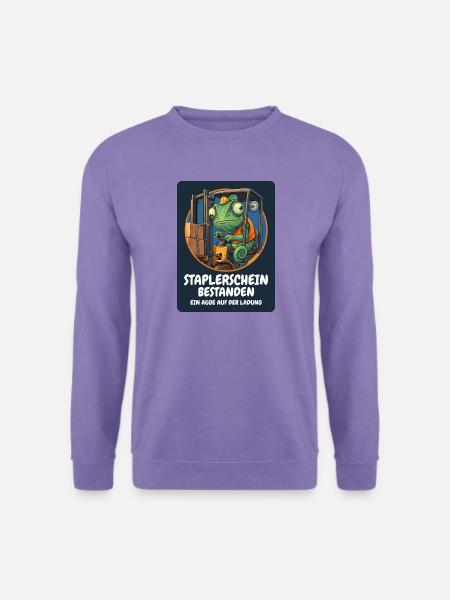 Staplerschein bestanden – Chamäleon am Stapler - Unisex Pullover - Lavendel