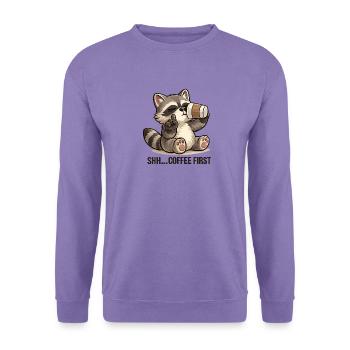 Waschbär mit Kaffee für Morgenmuffel - Unisex Pullover - Lavendel - Vorne