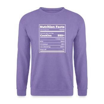 Santa Nutrition Facts Kekse und Milch - Unisex Pullover - Lavendel - Vorne