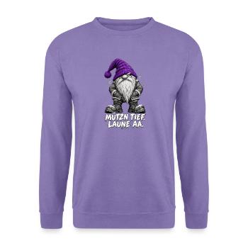 Wintergnom mit violetter Mütze Weihnachtswichtel - Unisex Pullover - Lavendel - Vorne