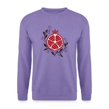 Granatapfel mit Blumen - Botanische Kunst - Unisex Pullover - Lavendel - Vorne