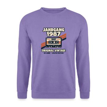 Jahrgang 1987 Original Vintage 40 Jahre Kassette - Unisex Pullover - Lavendel - Vorne