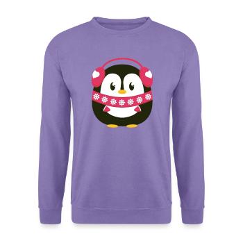 Süßer Pinguin in Pink mit Winterlook  - Unisex Pullover - Lavendel - Vorne