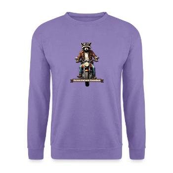 Kurven sind mein Kurzurlaub – Biker-Waschbär - Unisex Pullover - Lavendel - Vorne