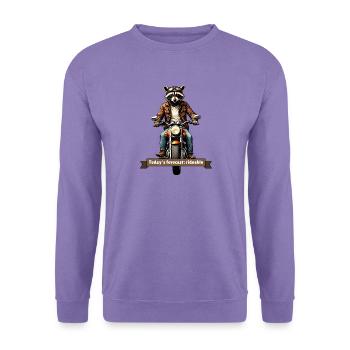 Today's Forecast: Rideable – Biker-Waschbär - Unisex Pullover - Lavendel - Vorne