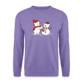 Eisbär baut einen Bären-Schneemann  - Unisex Pullover - Lavendel - Vorne