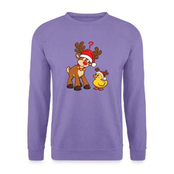 Rentier mit Ente Weihnachtsente Badeente - Unisex Pullover - Lavendel - Vorne