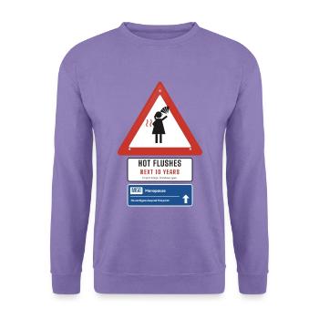Heißwallungen bevorstehen, lustiges Wechseljahres-Straßenschild - Unisex Pullover - Lavendel - Vorne