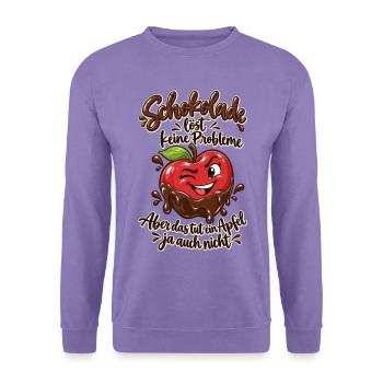 Schokolade löst keine Probleme – Lustiger Spruch - Unisex Pullover - Lavendel - Vorne