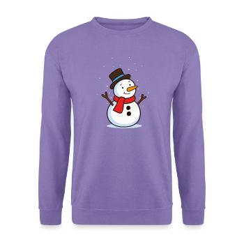 Schneemann mit Zylinder und rotem Schal  - Unisex Pullover - Lavendel - Vorne