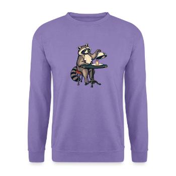 Waschbär Raccoon Kellner am Tisch - Unisex Pullover - Lavendel - Vorne