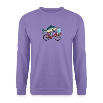 Fisch auf Fahrrad mit Wasserflasche - Unisex Pullover - Lavendel - Vorne