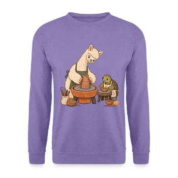 Alpaka und Schildkröte beim Töpfern - Unisex Pullover - Lavendel - Vorne