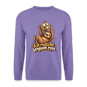 Faultier – Ich rutsche langsam rein - Unisex Pullover - Lavendel - Vorne