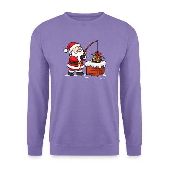 Weihnachtsmann angelt Geschenk am Kamin  - Unisex Pullover - Lavendel - Vorne