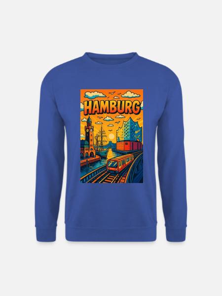 Hamburg stilisiert Hafen Elbe Segler Schiff - Unisex Pullover - Royalblau