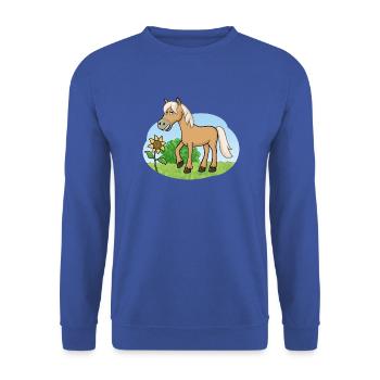 Lustiges Pferd auf Wiese - Unisex Pullover - Royalblau - Vorne - Alina (178cm) & Michal (187cm)