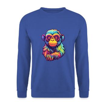 Affe buntes Aquarell Cartoon Kawaii Tier - Unisex Pullover - Royalblau - Vorne - Alina (178cm) & Michal (187cm)
