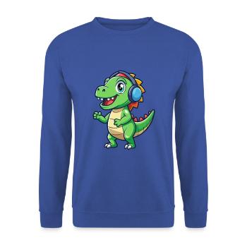 Dinosaur Funny Cartoon Character Headphone Music - Unisex Sweatshirt - royal blue - Front - Alina (178cm) & Michal (187cm)