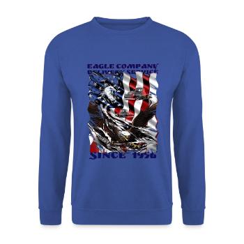 Patriotischer Adler mit Trucks und Flagge - Unisex Pullover - Royalblau - Vorne - Alina (178cm) & Michal (187cm)