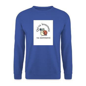 Wer langsam geht, geht sicher - Unisex Pullover - Royalblau - Vorne - Alina (178cm) & Michal (187cm)