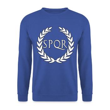 Roemer Rom Roemisch SPQR WEISS - Unisex Pullover - Royalblau - Vorne - Alina (178cm) & Michal (187cm)